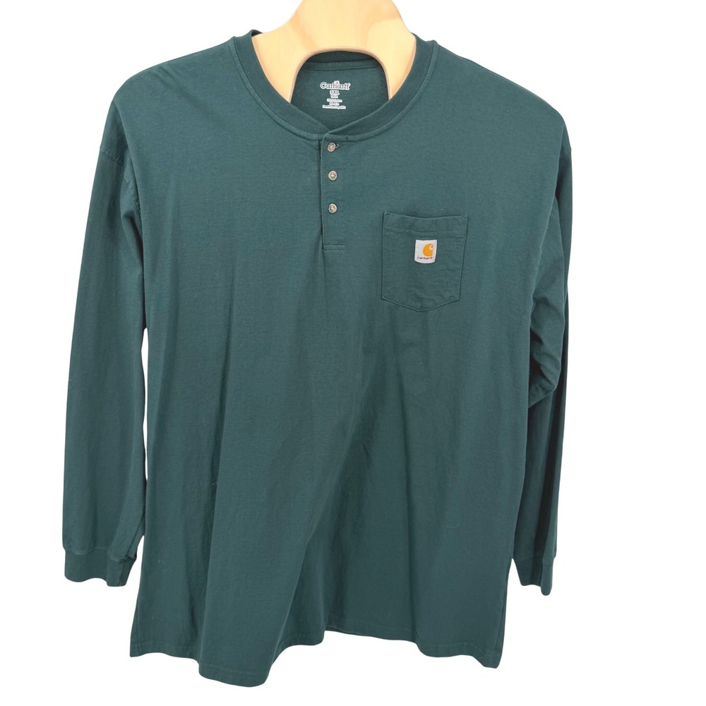 Carhartt Mens 3XL Tall Shirt‎ Green Henley Long Sleeve Pocket